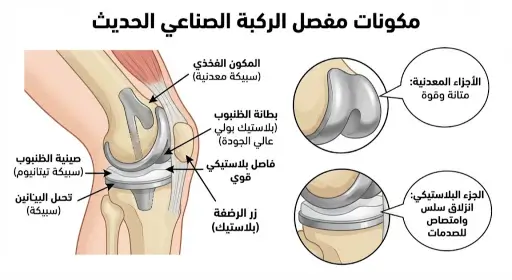 شكل المفصل الصناعي للركبة وعمره الافتراضي
