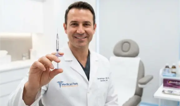 طبيب يمسك حقنة فيلر ماركة Juvederm
