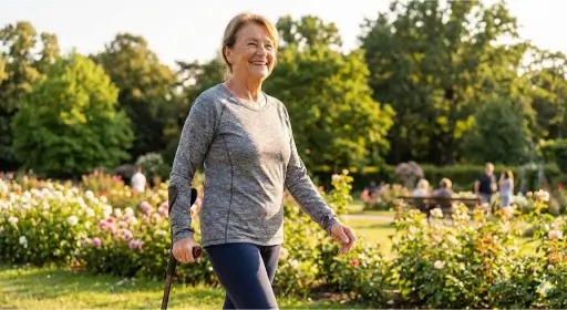 سيدة مسنة تمشي بنشاط بعد نجاح عملية استبدال مفصل الركبة في تركيا