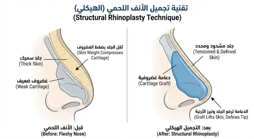 طبقات الجلد السميك والغضروف الضعيف تحته