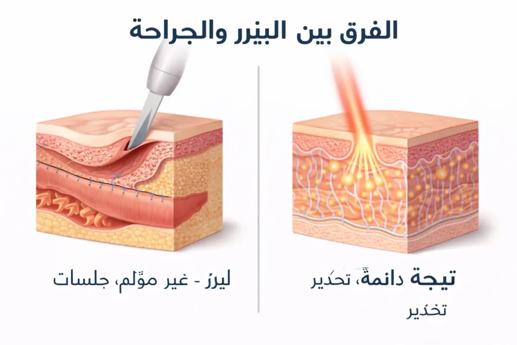 مقارنة بين عملية تضييق المهبل بالليزر والجراحة التقليدية، توضح فرق الألم والنتيجة