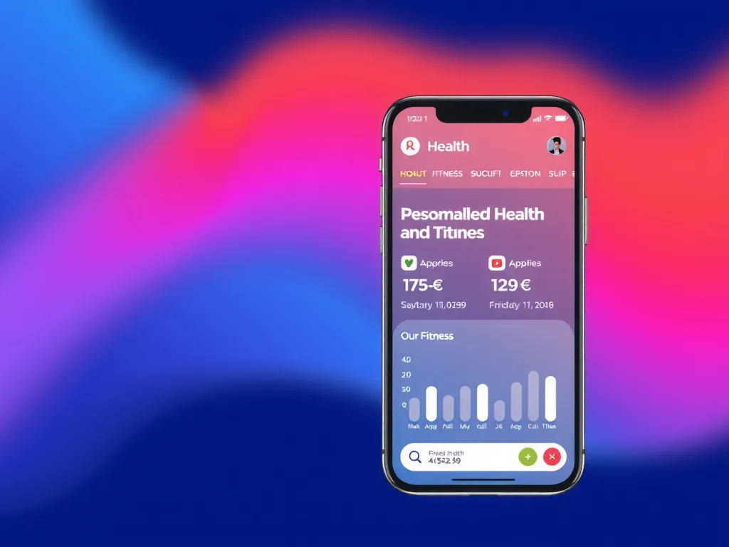 Mobile health app interface showing personalized health recommendations and fitness tracking, high resolution, user-friendly design