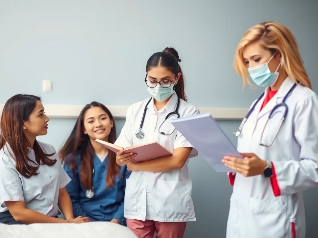 Group of multilingual medical coordinators assisting international patients, providing translation services, photorealistic, high-quality