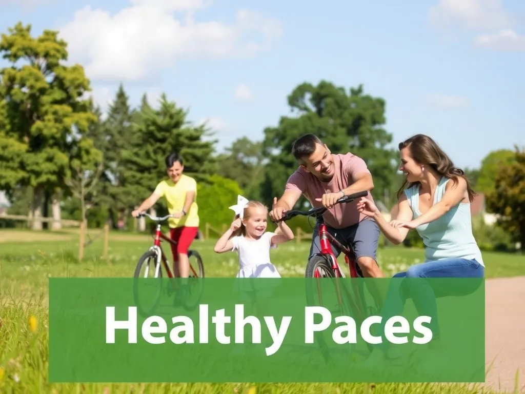 A family enjoying a healthy outdoor activity together, like a picnic or cycling, emphasizing health and wellness, vibrant colors