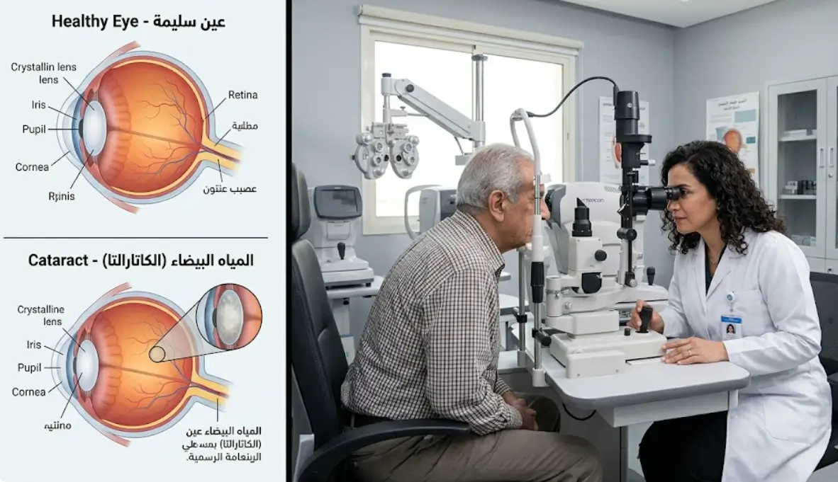 طبيب عيون يفحص مريضاً قبل جراحة الساد في مستشفيات ميديكال بارك تركيا