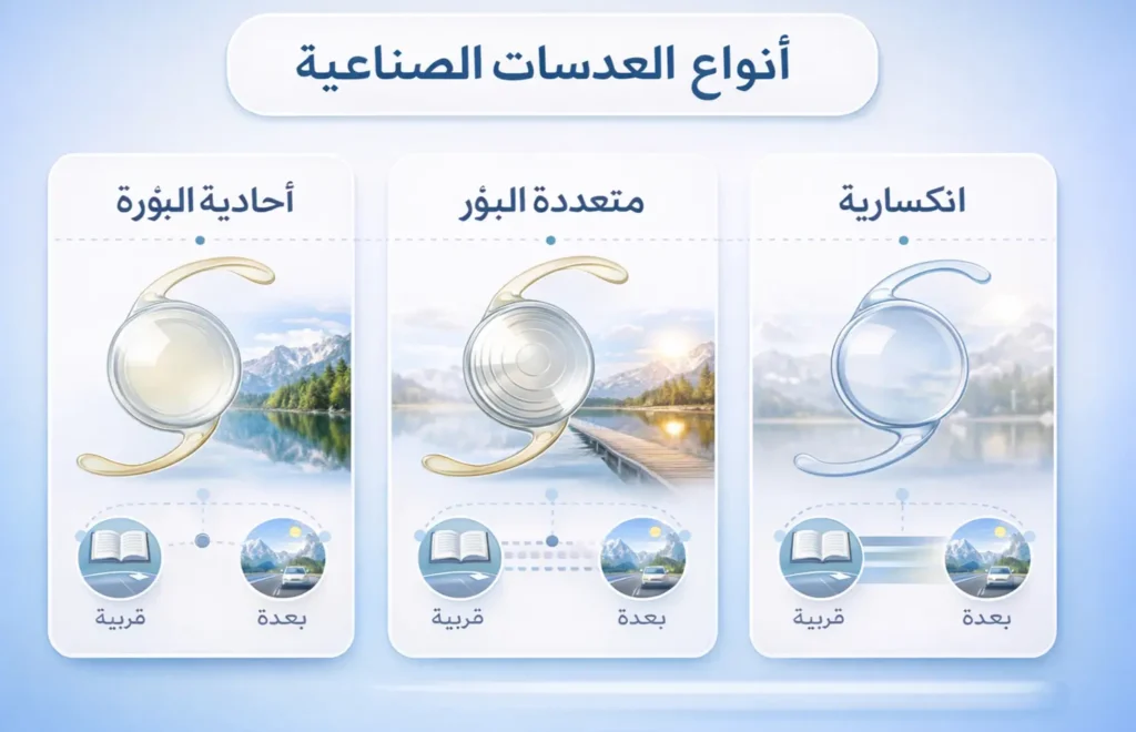 أنواع العدسات الصناعية المستخدمة في عملية تغيير عدسة العين لتصحيح النظر