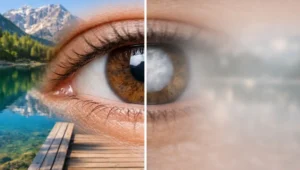 الفرق بين عدسة العين السليمة وعدسة العين المصابة بمرض الساد المياه البيضاء